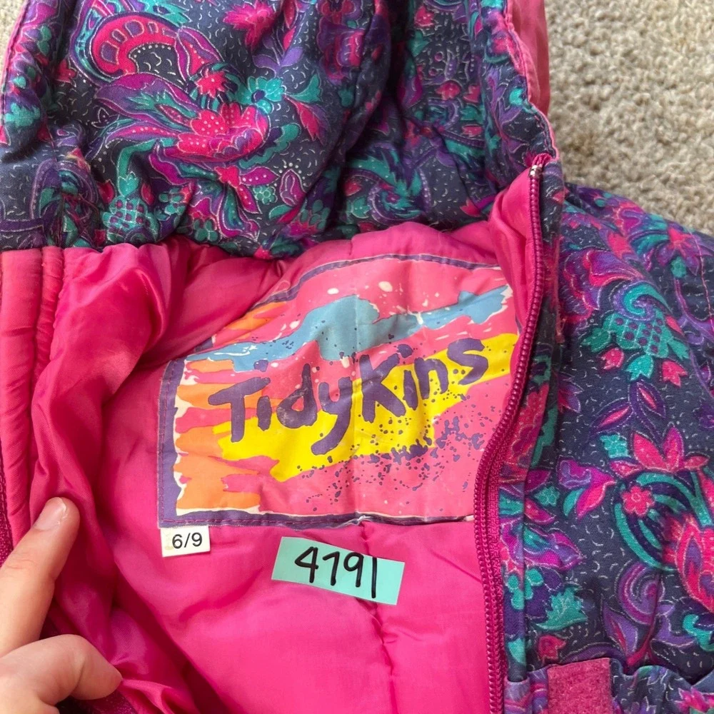 vtg ski snow suit‎ baby 6-9m pink one piece retro outdoor gorpcore 80s geometric